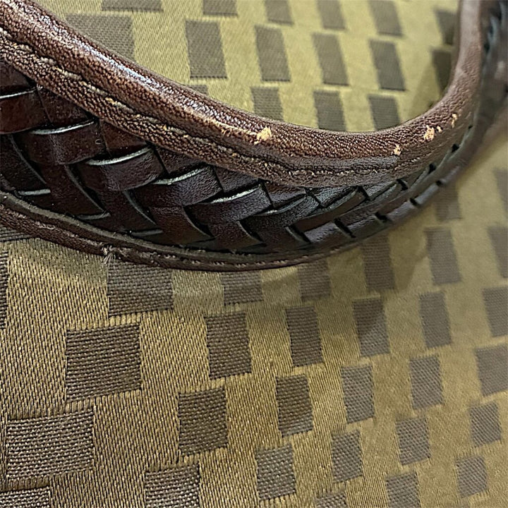 Checkered Canvas & Leather Shoulder Handbag