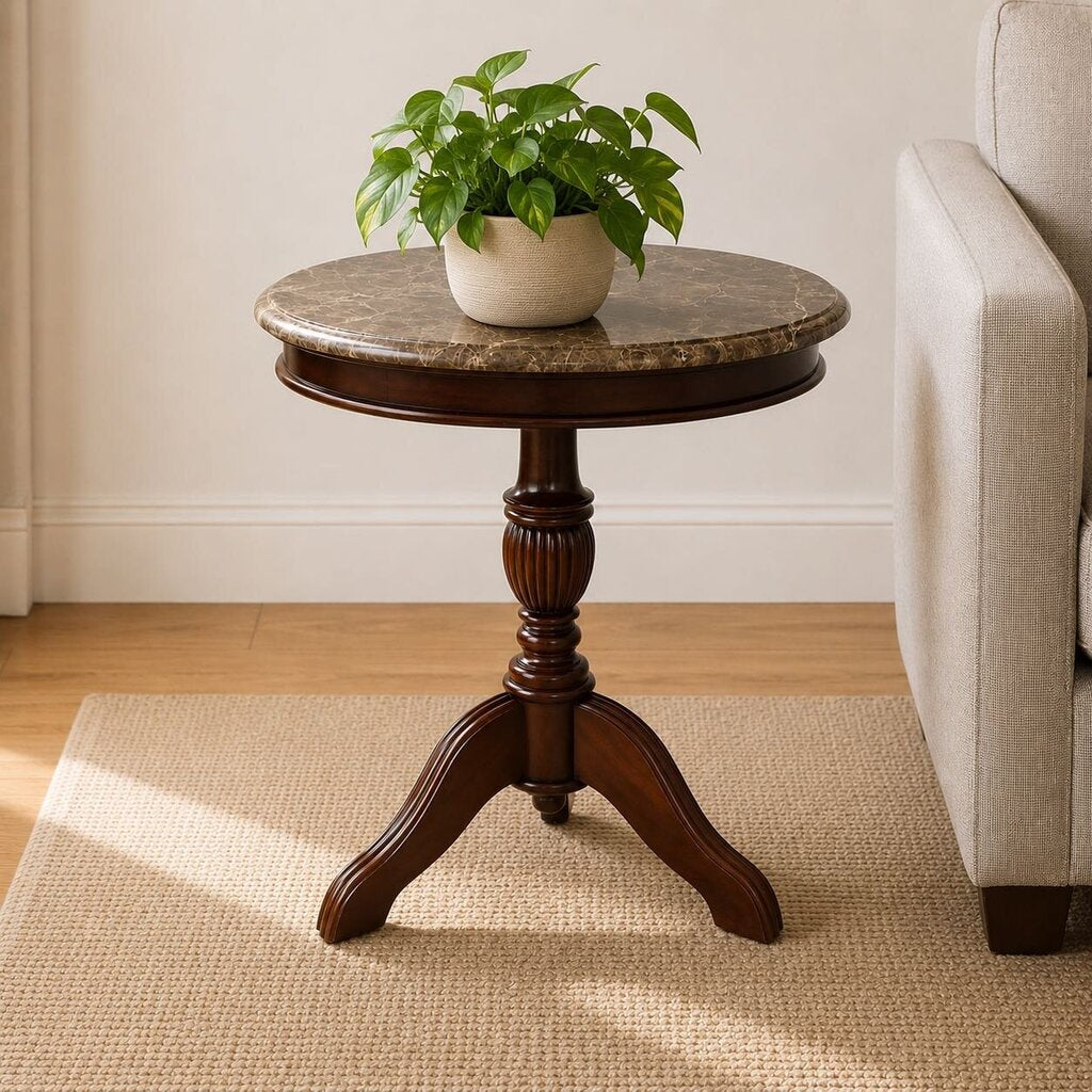 Round Pedestal Accent Table w/ Marble Top