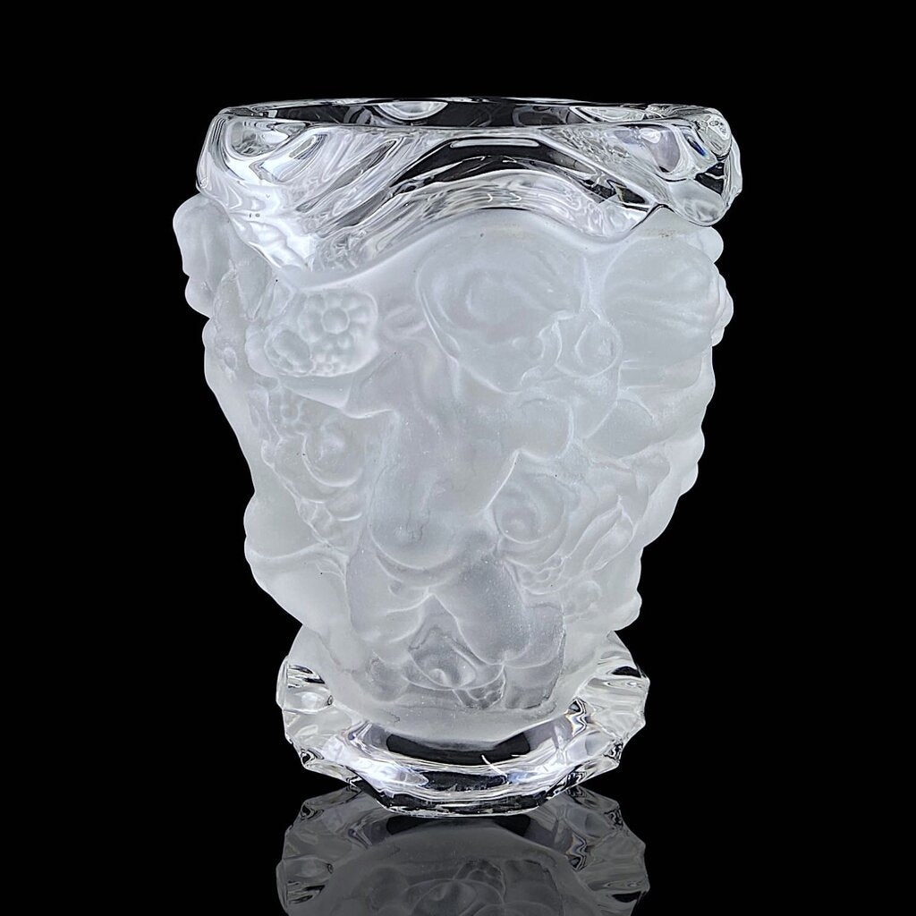 Antique Frosted Cherubim Art Glass Vase