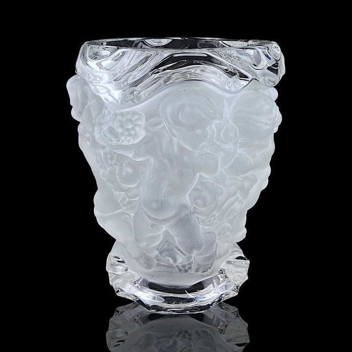Antique Frosted Cherubim Art Glass Vase