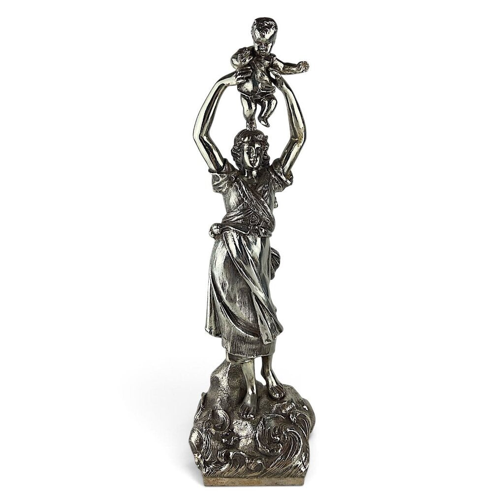 Silvered Cast Pewter Mother & Baby Statue