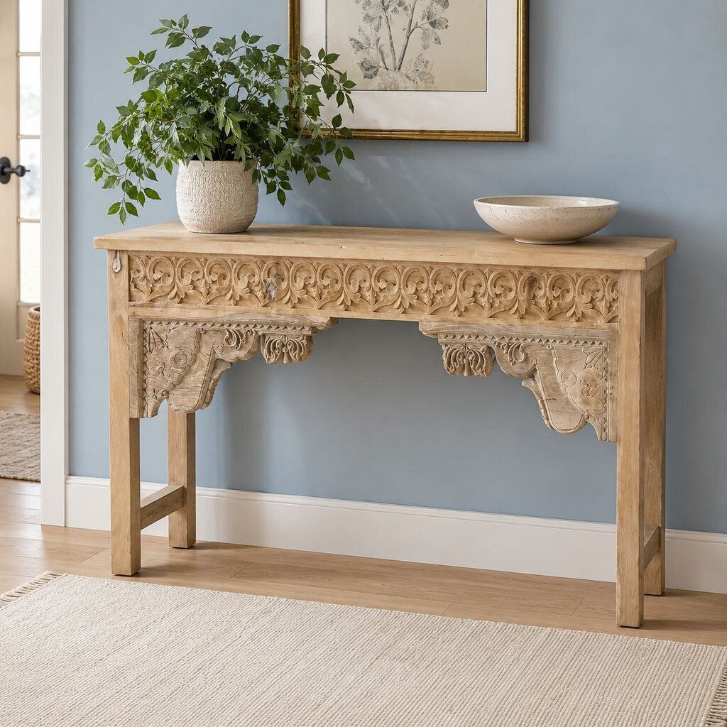 Orig. Price $1,499 - Hand Carved Wood Console Table
