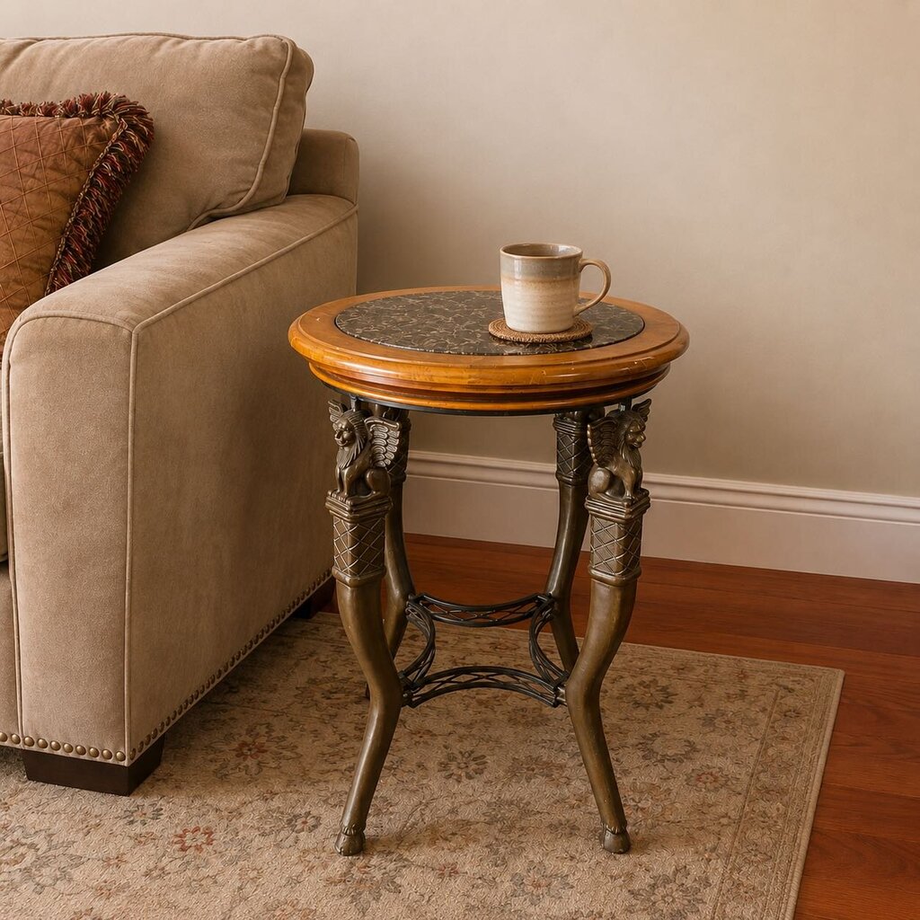 Round Gargoyle Accent Table w/ Marble Top