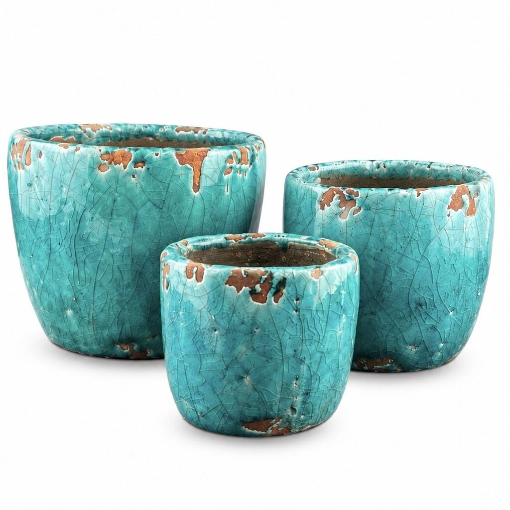 Set of 3 Rustic Crackle Planters