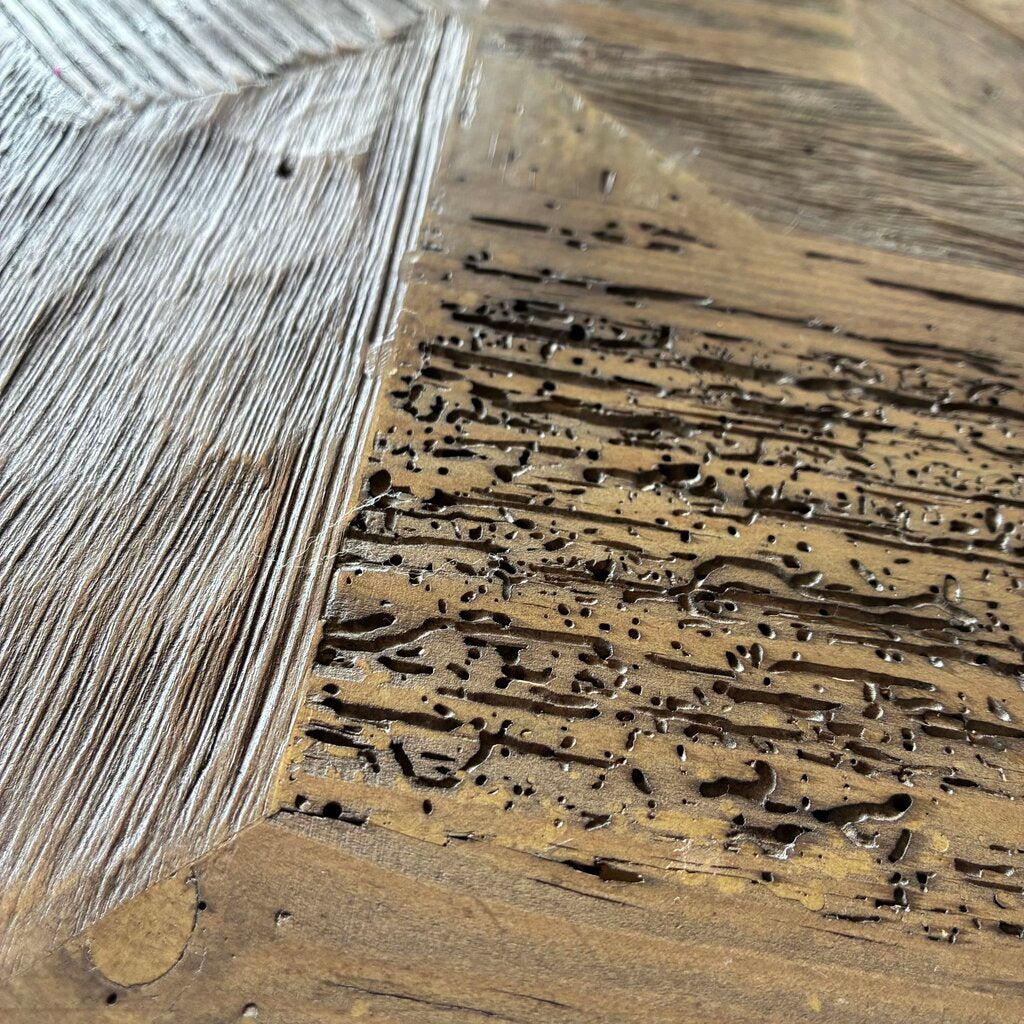 Parquet Inlay Wood and Iron Demilune Table