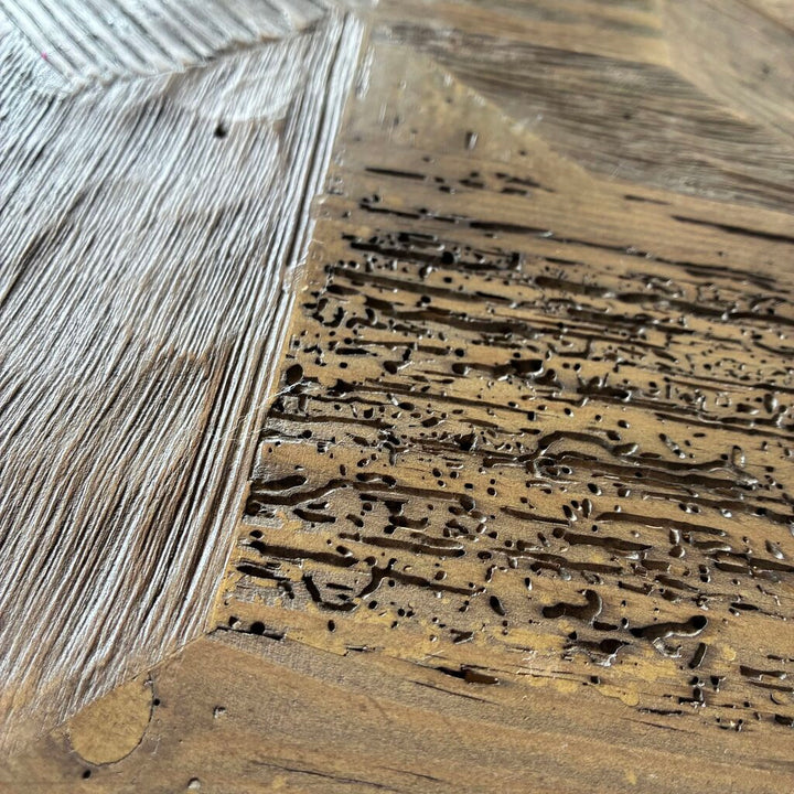 Parquet Inlay Wood and Iron Demilune Table