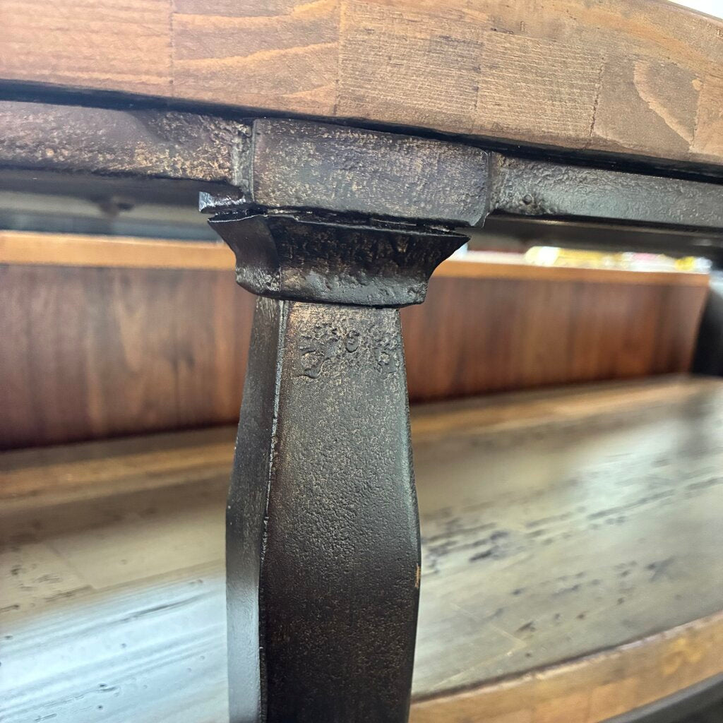 Parquet Inlay Wood and Iron Demilune Table