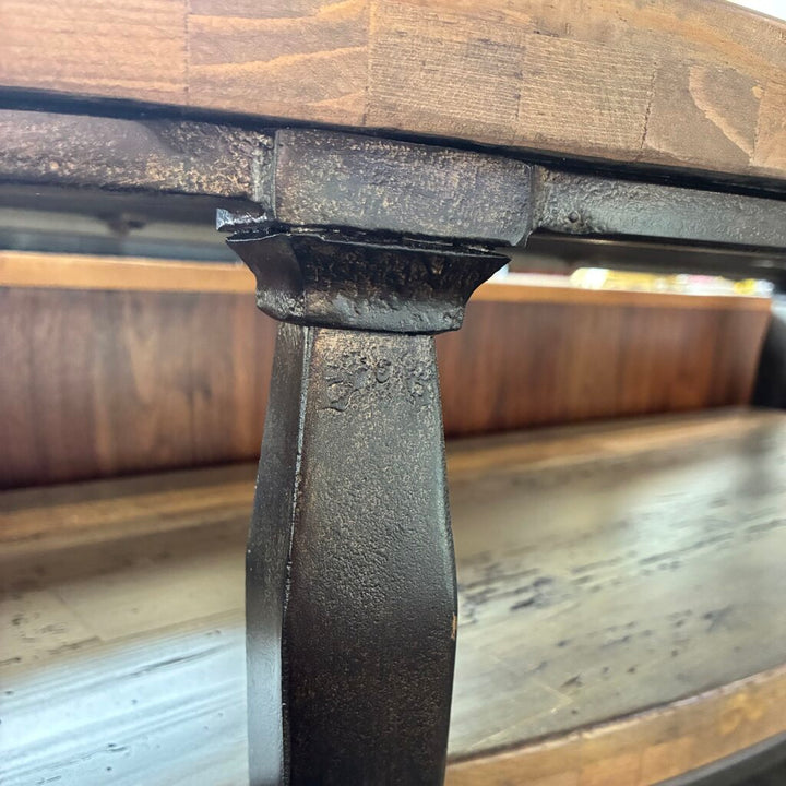Parquet Inlay Wood and Iron Demilune Table