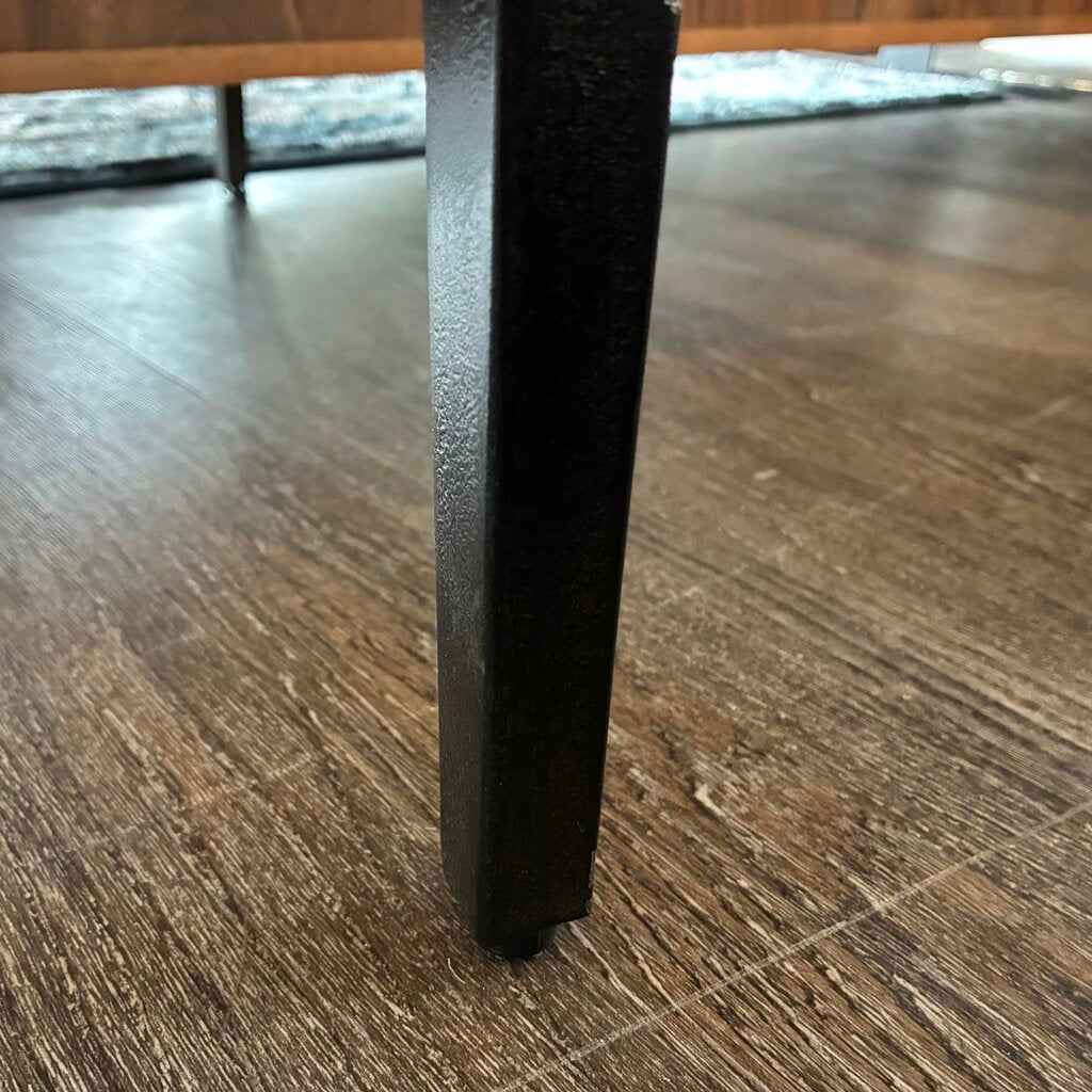 Parquet Inlay Wood and Iron Demilune Table