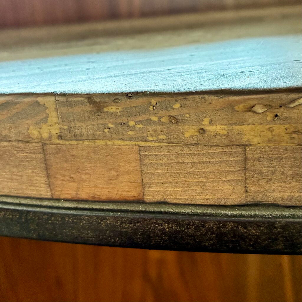 Parquet Inlay Wood and Iron Demilune Table