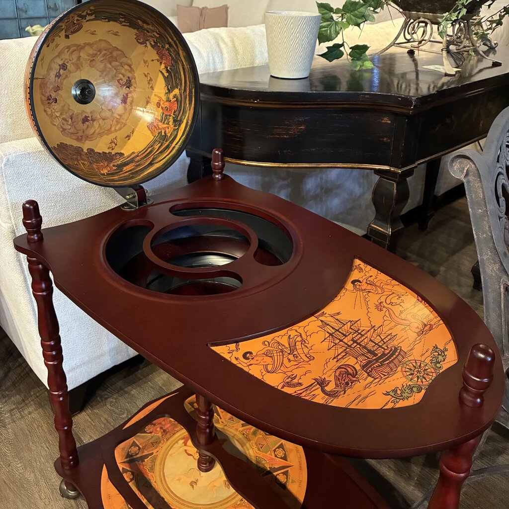 Orig. Price $215 - Novelty Globe Cart Liquor Cabinet w/ Casters