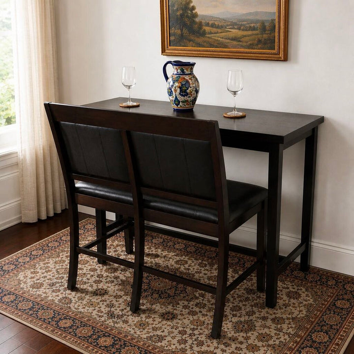 Rectangular Counter Height Table w/ Vegan Leather Bench