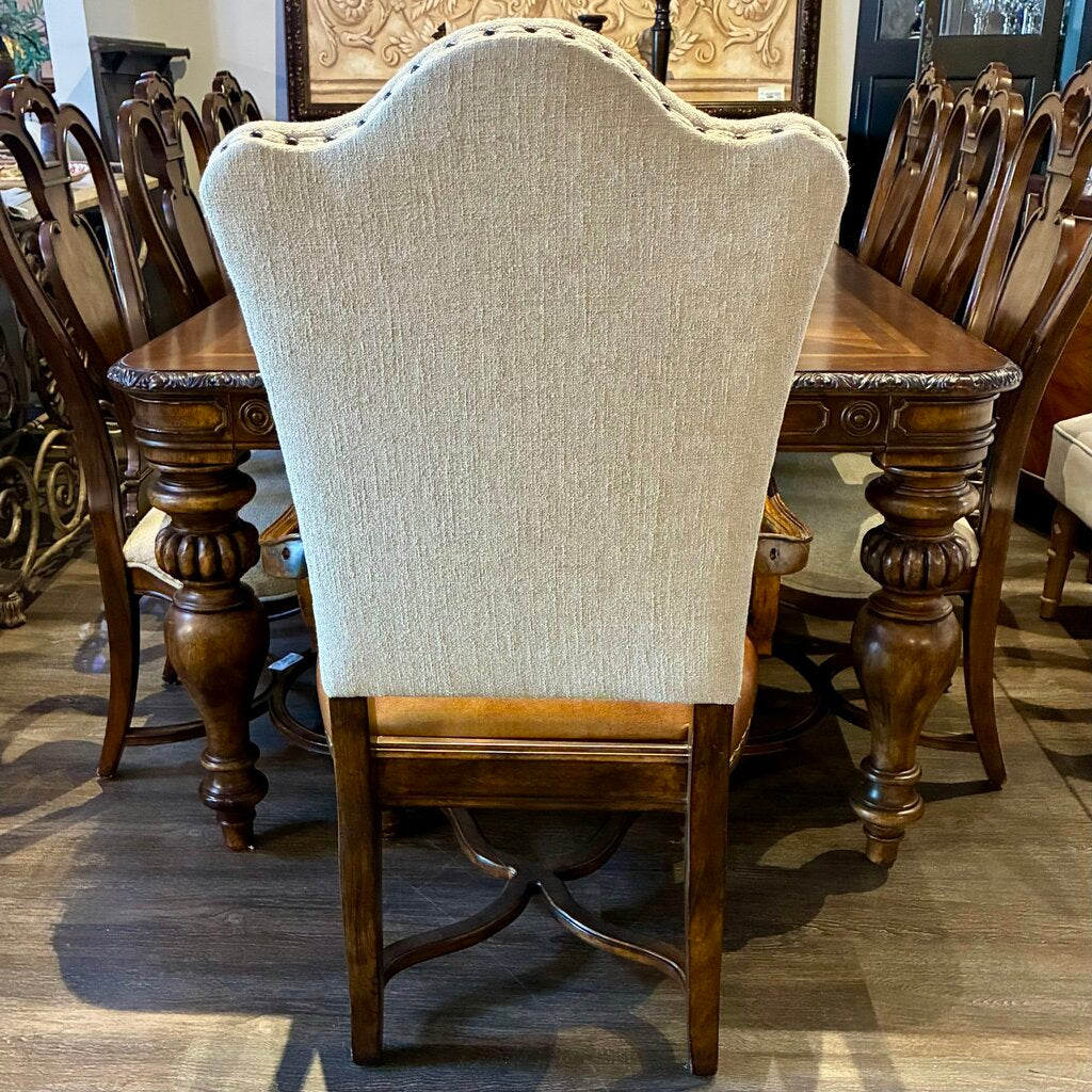 Segovia Marquetry Dining Table w/ 8 Chairs & Leaf