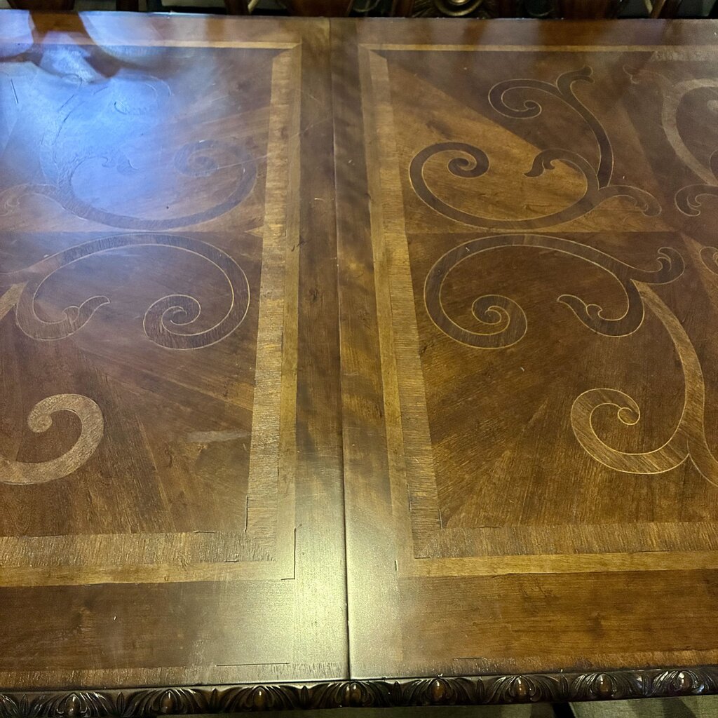 Segovia Marquetry Dining Table w/ 8 Chairs & Leaf