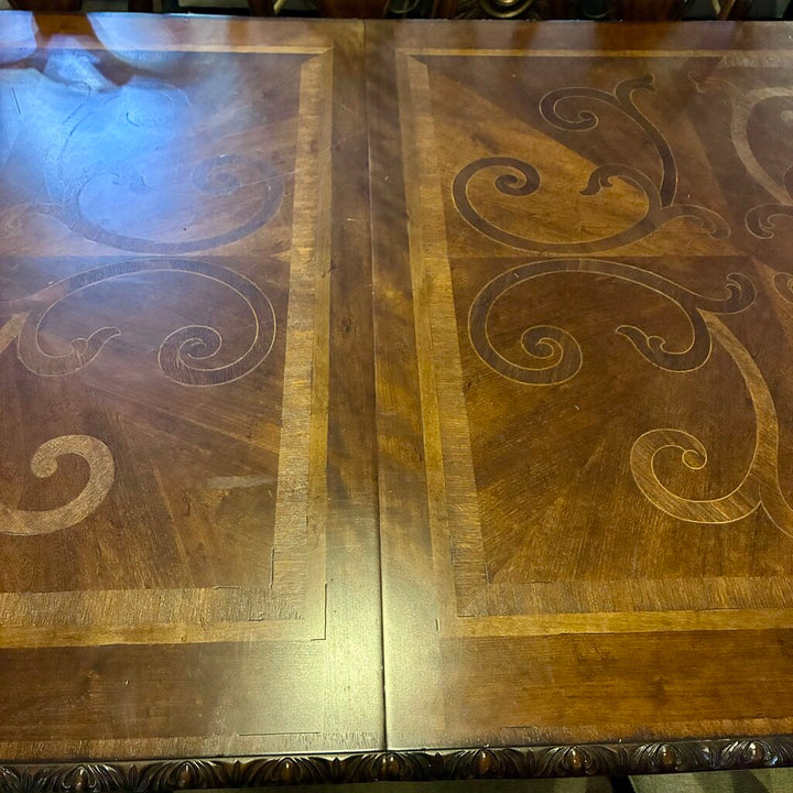 Segovia Marquetry Dining Table w/ 8 Chairs & Leaf