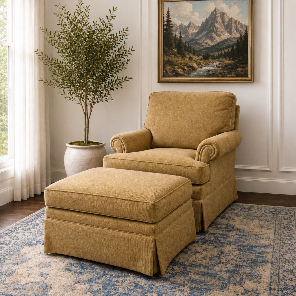 Skirted Rollarm Club Chair w/ Ottoman