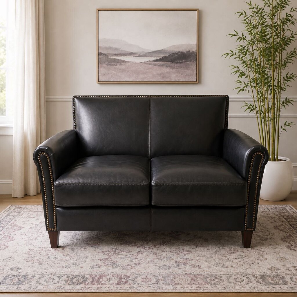 Orig. Price $4,100 - Genuine Leather Loveseat w/ Nailhead Trim