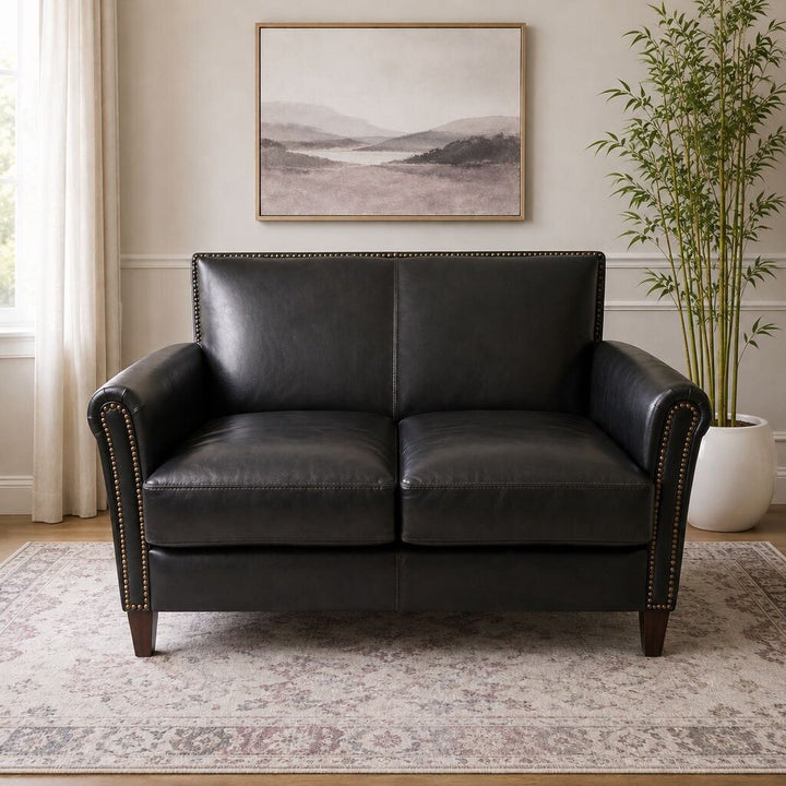 Orig. Price $4,100 - Genuine Leather Loveseat w/ Nailhead Trim