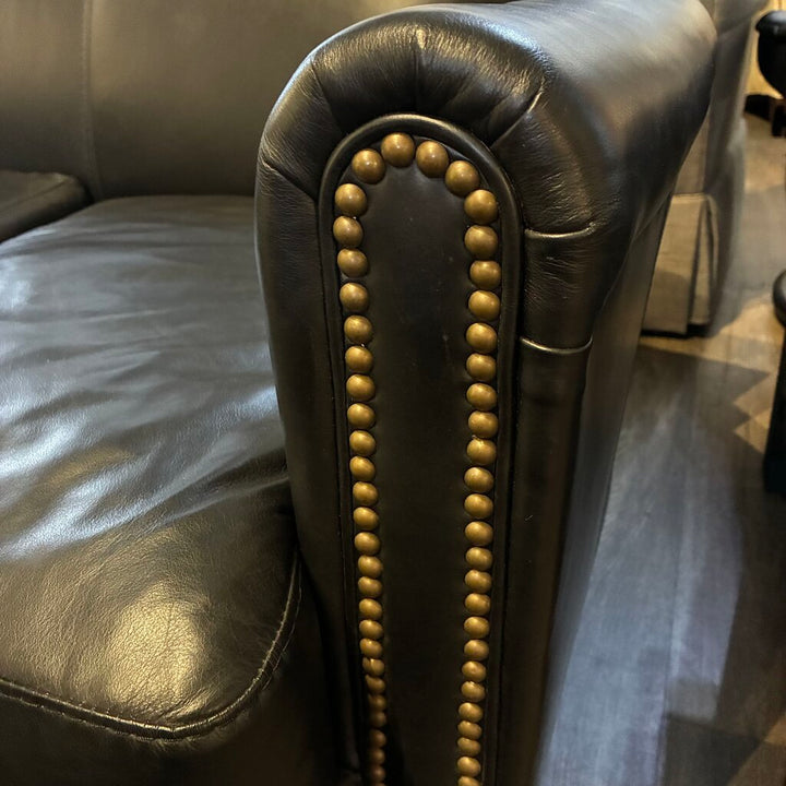 Orig. Price $4,100 - Genuine Leather Loveseat w/ Nailhead Trim