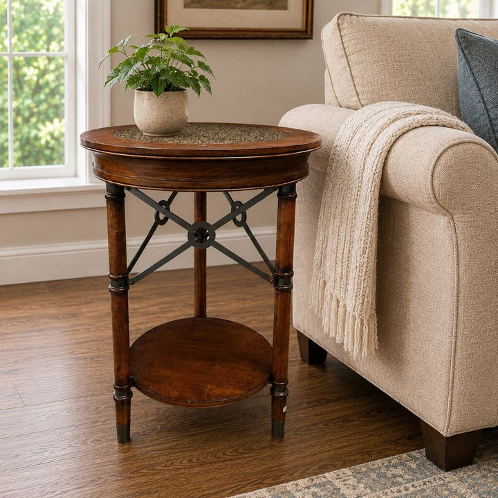 Round Accent Table w/ Granite Inlay