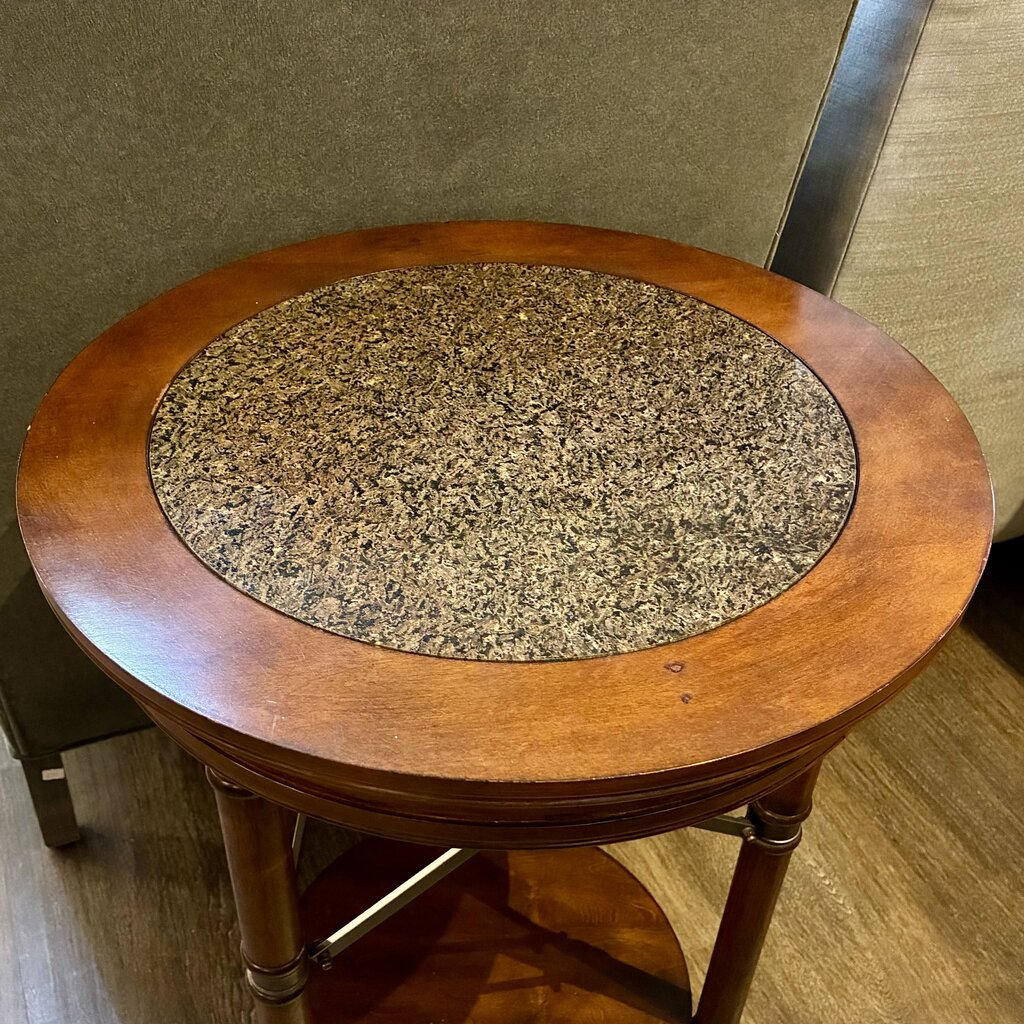 Round Accent Table w/ Granite Inlay