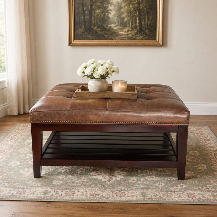 Tufted Leather Ottoman