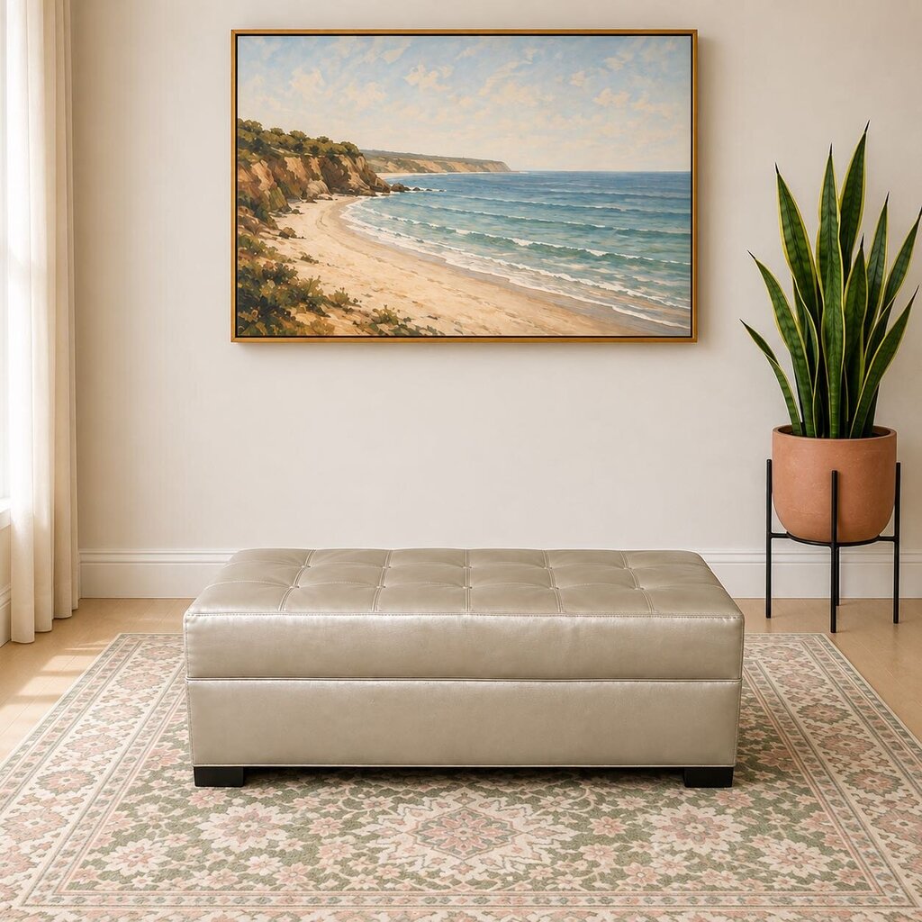 Tufted Vegan Leather Ottoman