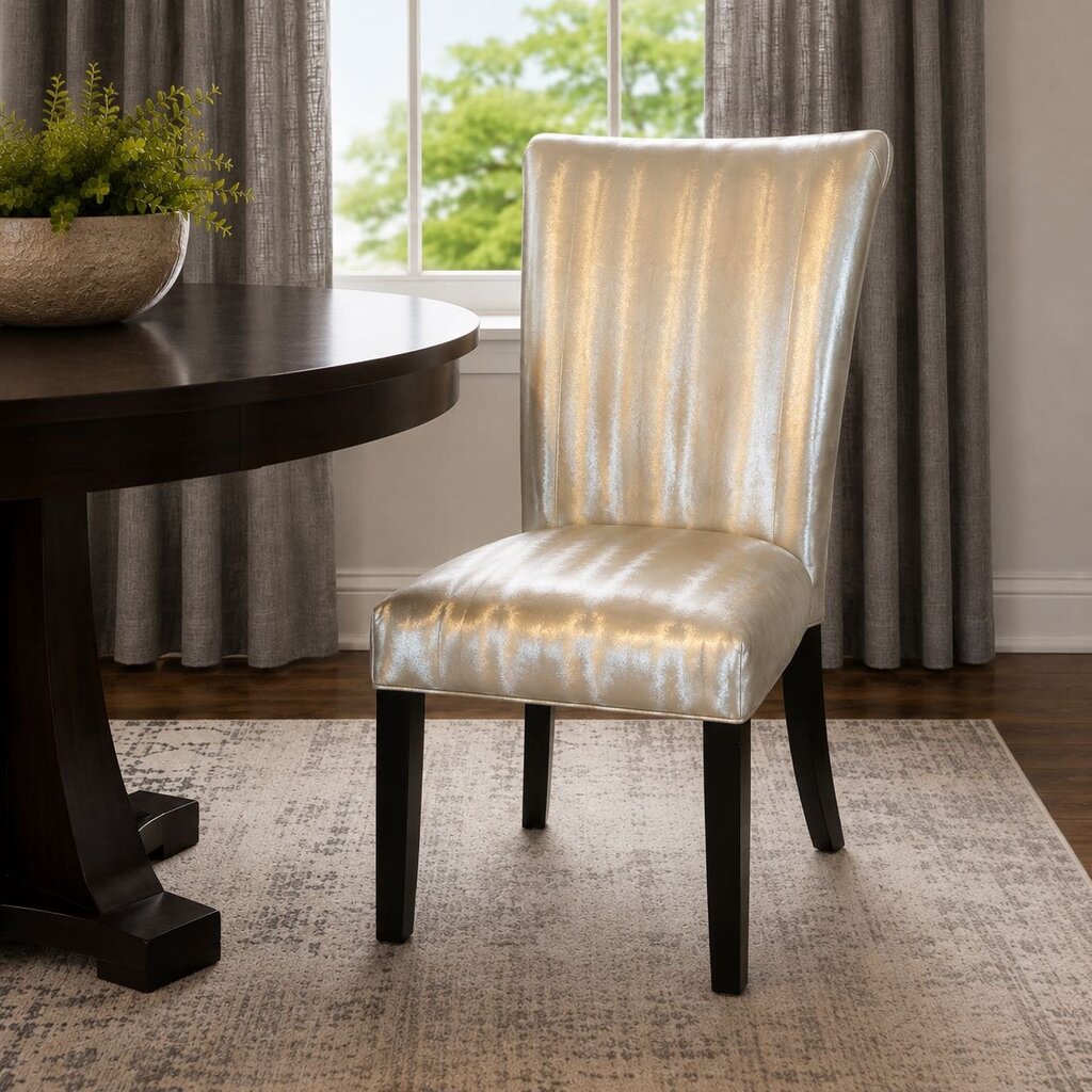 Metallic Upholstered Parsons Chair w/ Rolled Back