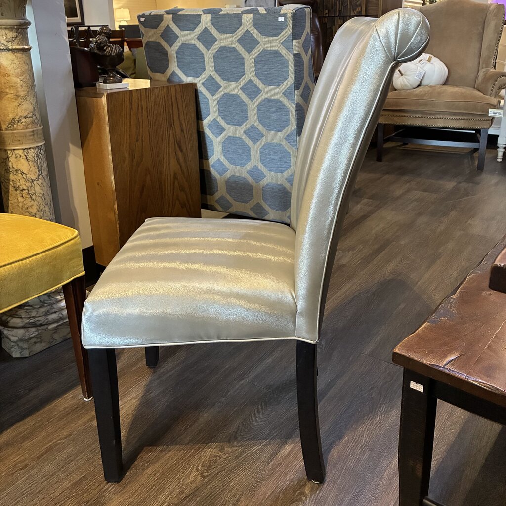 Metallic Upholstered Parsons Chair w/ Rolled Back