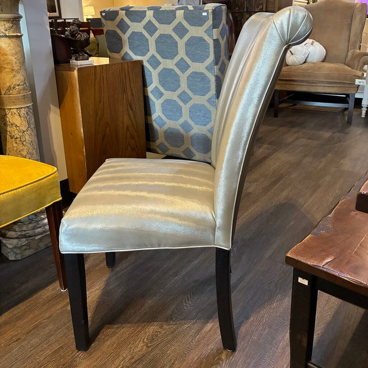 Metallic Upholstered Parsons Chair w/ Rolled Back
