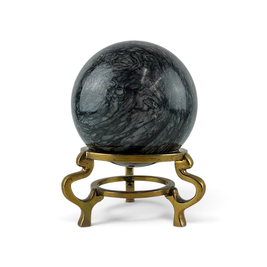 Marble Sphere on Brass Footed Stand