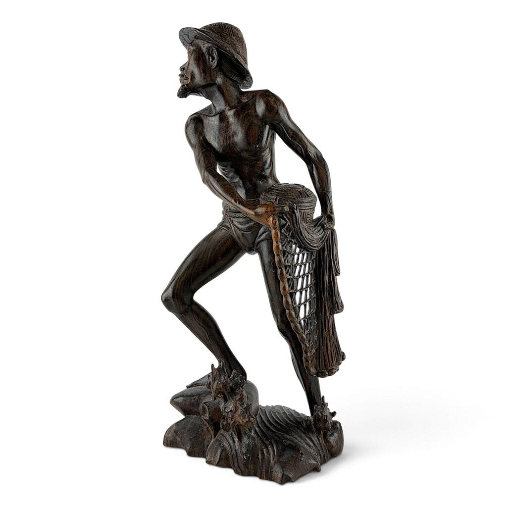 Carved Wood Bali Fisherman with Net