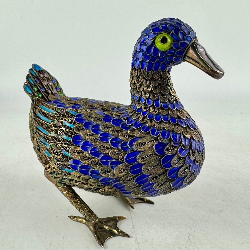 Enamel Silver Filigree Duck