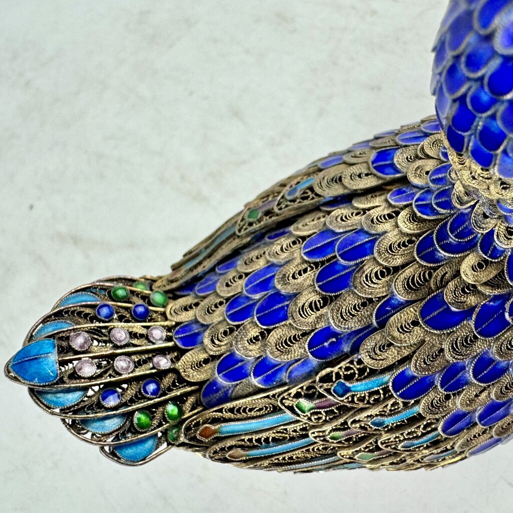 Enamel Silver Filigree Duck