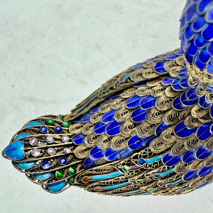 Enamel Silver Filigree Duck