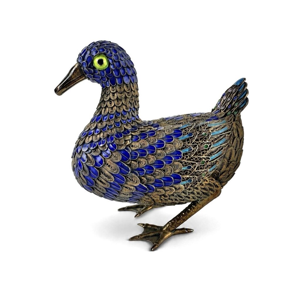 Enamel Silver Filigree Duck
