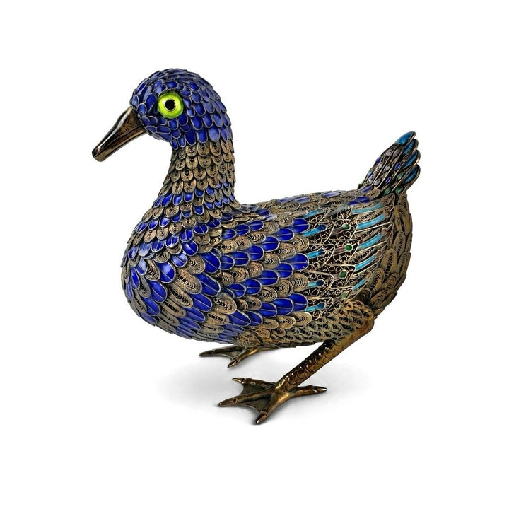Enamel Silver Filigree Duck