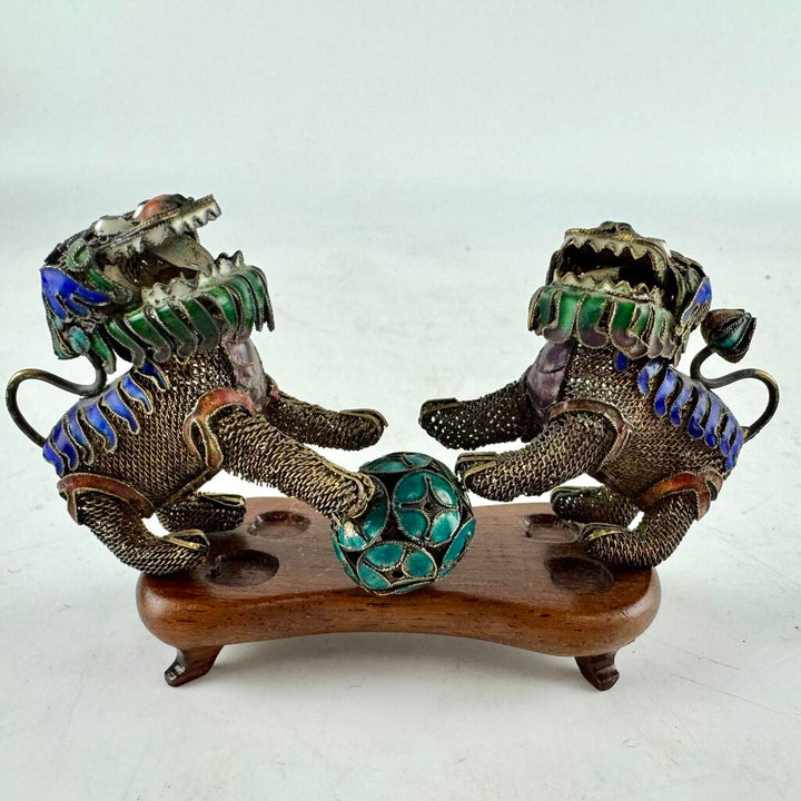 Set of 2 Vintage Miniature Filigree Foo Dogs