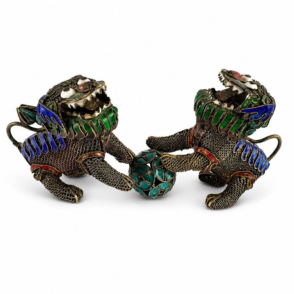 Set of 2 Vintage Miniature Filigree Foo Dogs