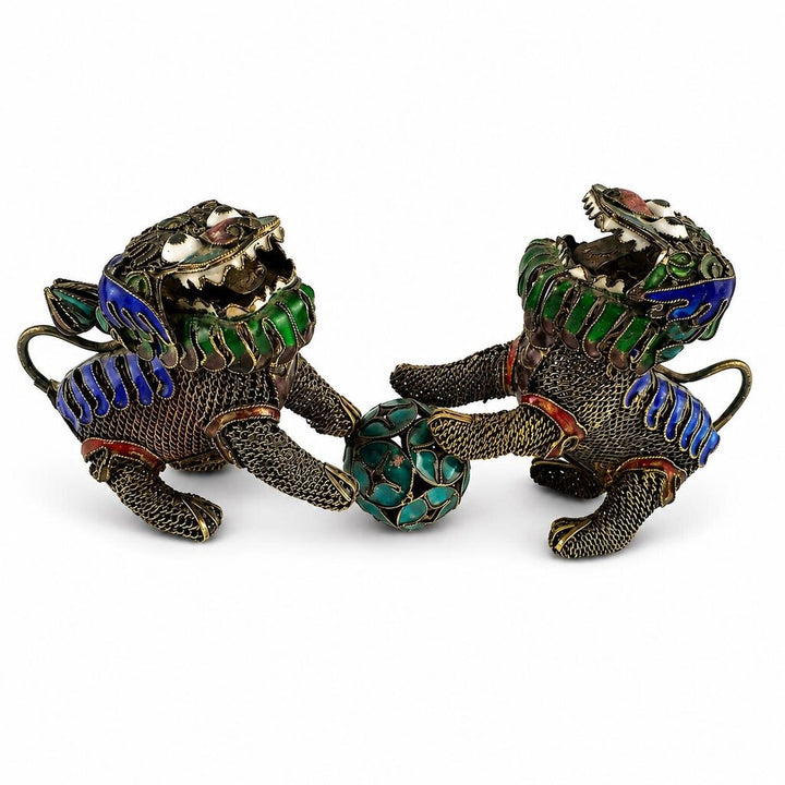 Set of 2 Vintage Miniature Filigree Foo Dogs
