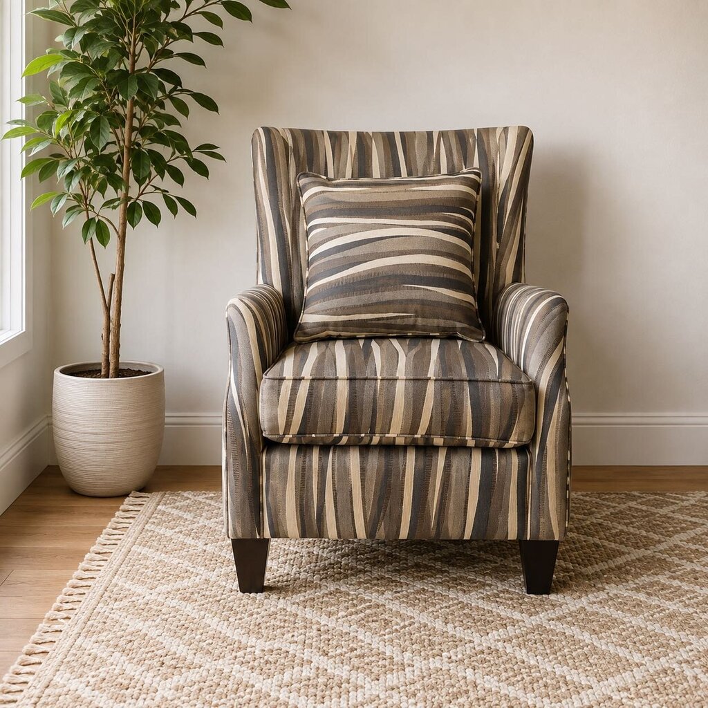 Orig. Price $700 - Wavy Upholstered Wingback Chair w/ Accent Pillow