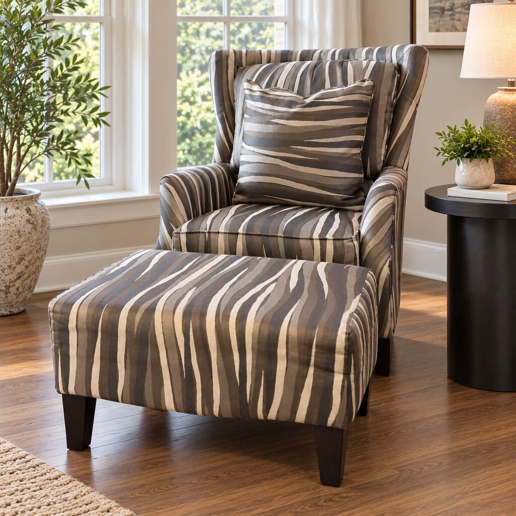 Orig. Price $1,000 - Wavy Upholstered Wingback Chair w/ Accent Pillow