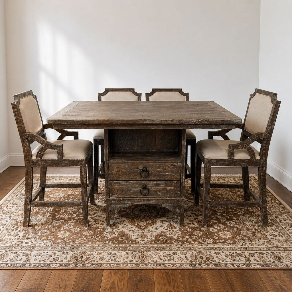 Orig. Price $1,598 - Camry Pub Table with 4 Bar Stools Barnwood