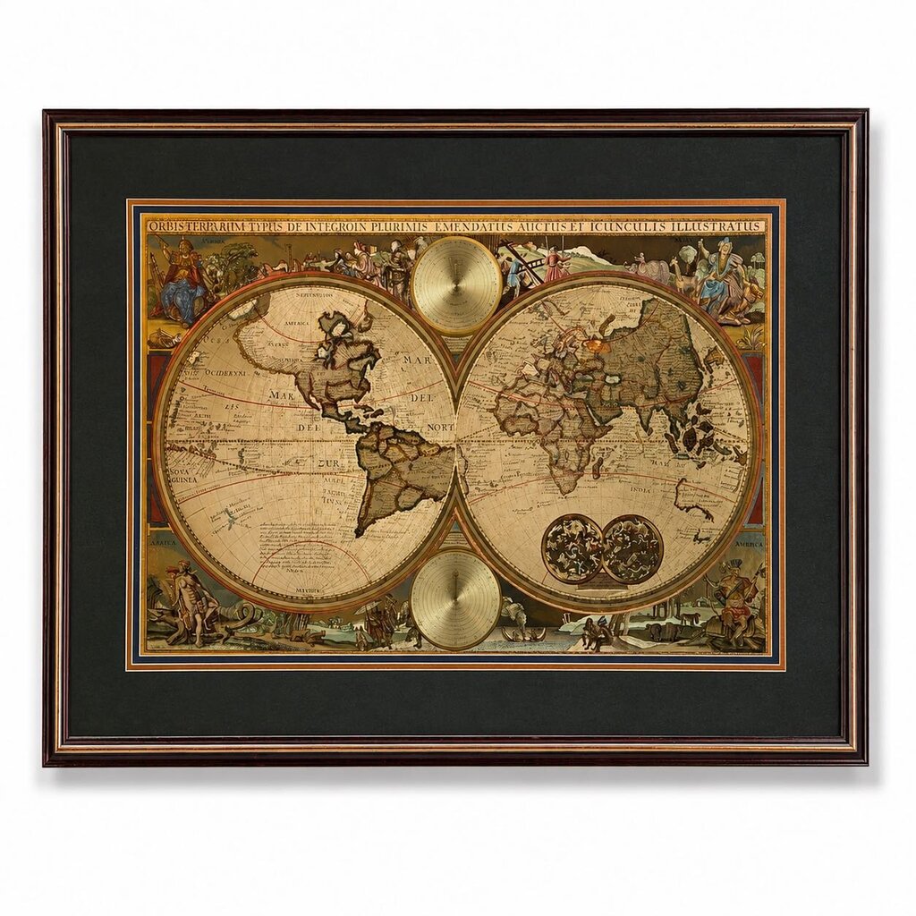 Double Hemisphere Framed Map