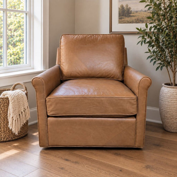 Orig. Price $1200- Tyler Roll Arm Leather Swivel Chair