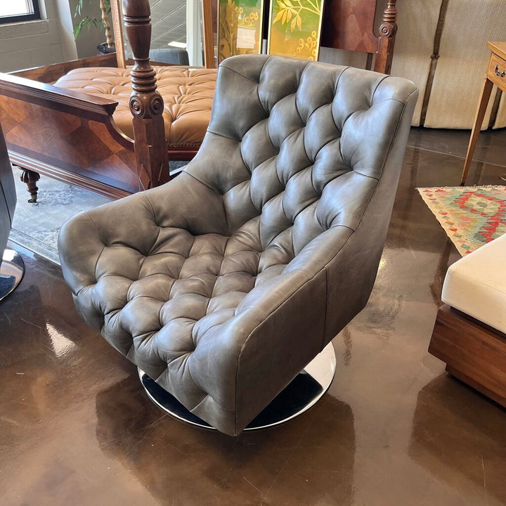Orig Price $2100 - Tufted Leather Swivel Chair
