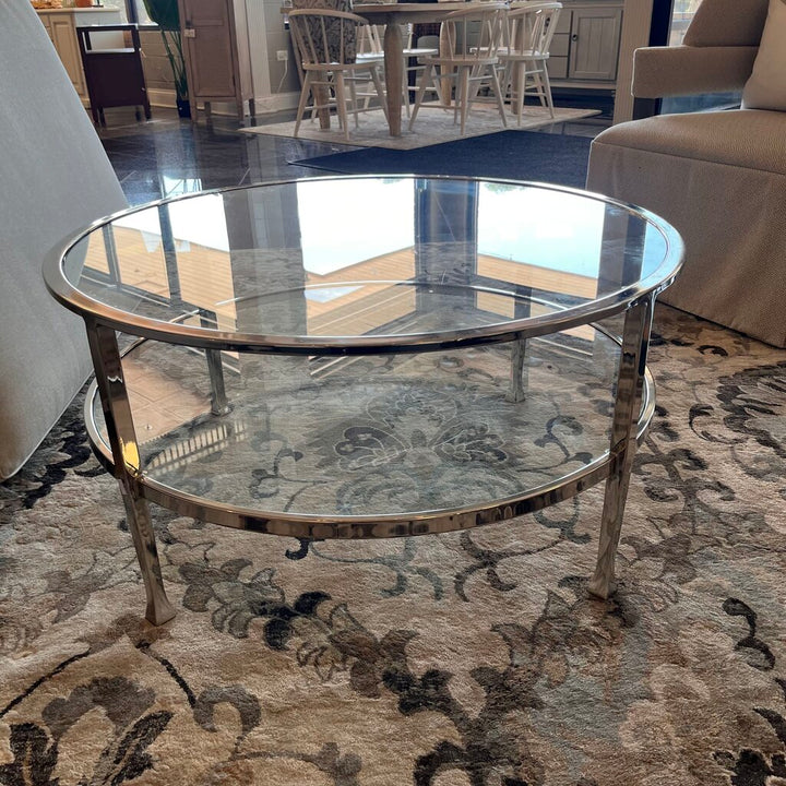 Orig Price $300 - Round Chrome & Glass Cocktail Table