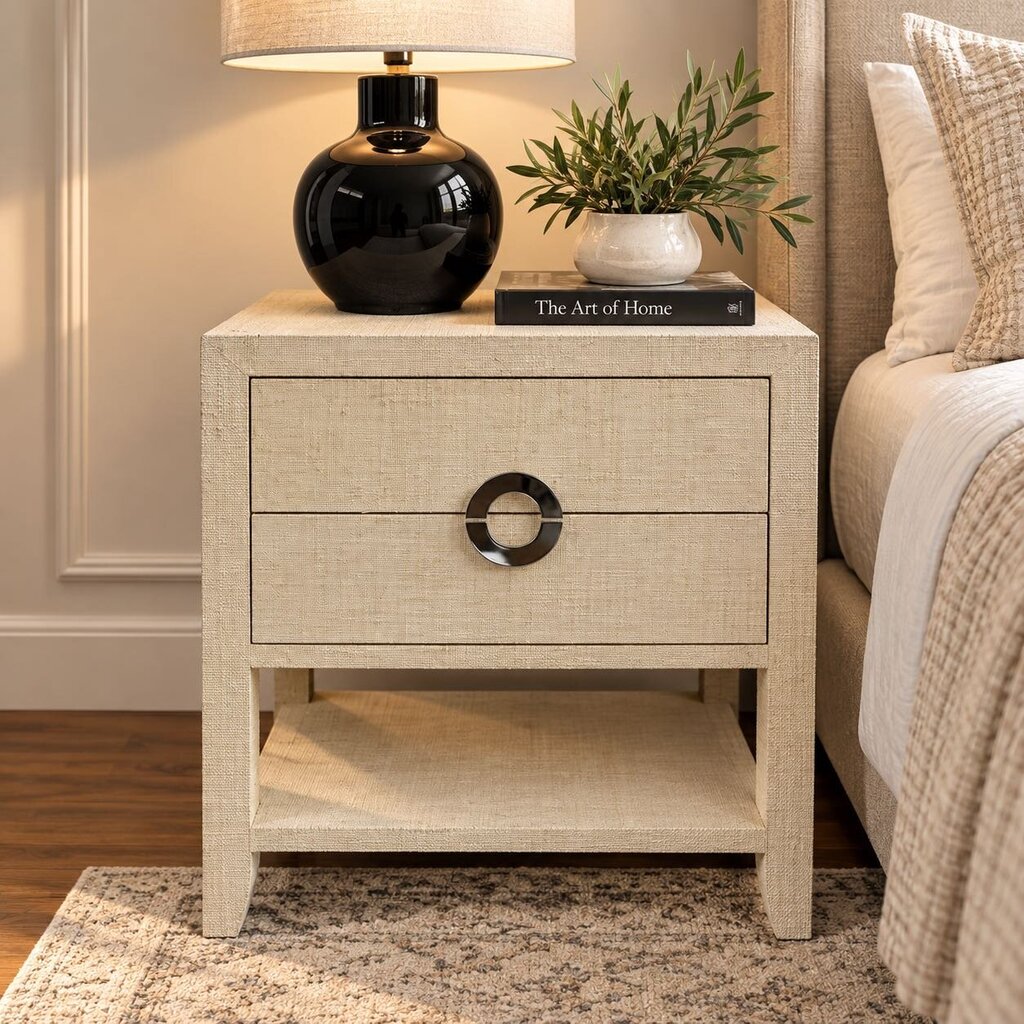 Orig. Price $674 - Amelle Raffia 2 Drawer Nightstand