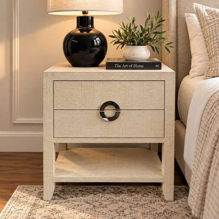 Orig. Price $674 - Amelle Raffia 2 Drawer Nightstand