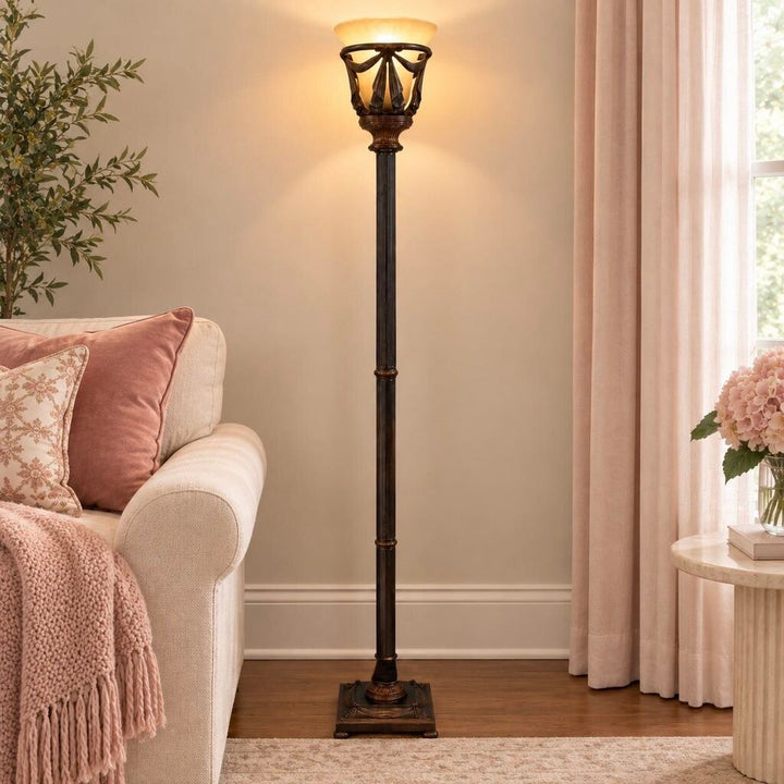 Glass Shade Iron Ribbon Floor LIght